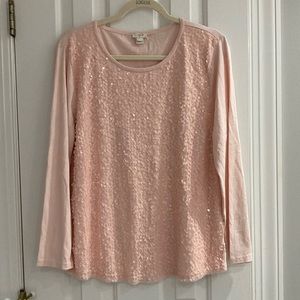 J. Crew Pink Sequin Long Sleeve Top